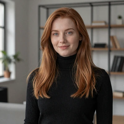 Polina, 29-year-old Russian architect from Saint Petersburg with auburn hair and grey eyes, cultured professional