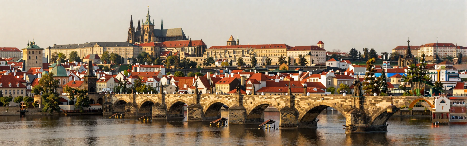 Romantic view of Prague Czech Republic with Charles Bridge and Gothic architecture at sunset