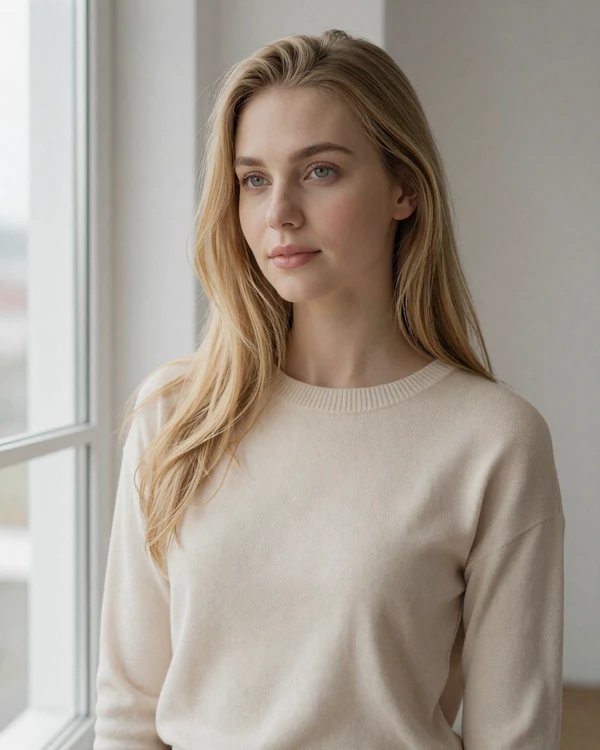 Beautiful Belarusian woman with natural East Slavic features and elegant style
