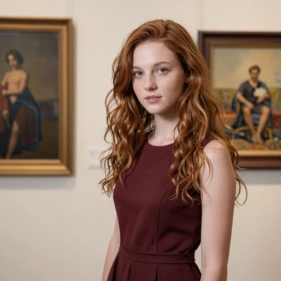 Daria, 25-year-old Ukrainian art curator from Dnipro with auburn hair and hazel eyes, multilingual travel enthusiast