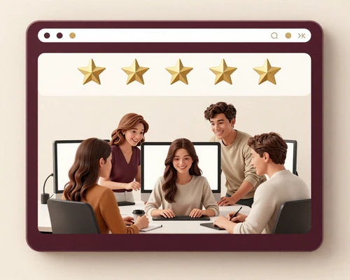 User satisfaction illustration showing positive ratings, happy users, and quality indicators for Datempire platform